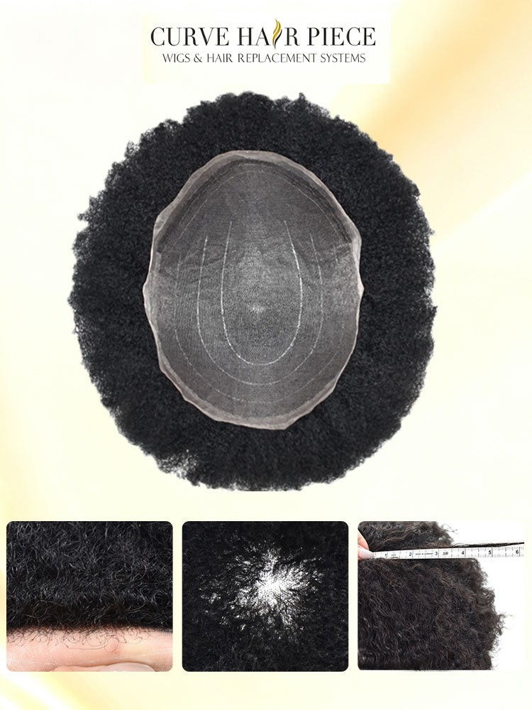 Icon Lace Afro Curly Toupee For Black Men Invisible Full Super Welded HD Lace Human Hair Units Natural Afro Curl Human Hairpieces For African American Men | Fast Domestic USA Shipping