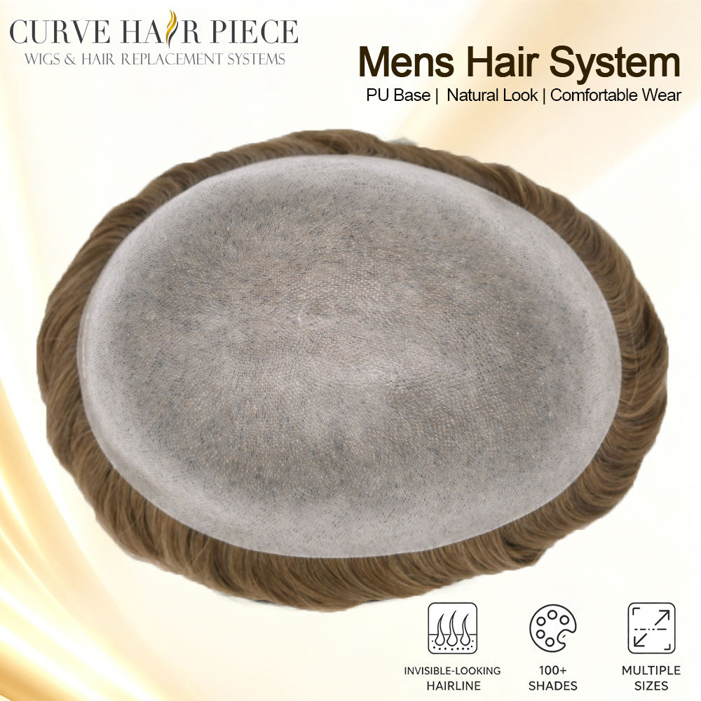 Full Poly 0.10mm Mens Toupee Thin Soft Human Hair Systemfor Men All Transparent Skin Replacement Durable PUHairpiece Wig for Men