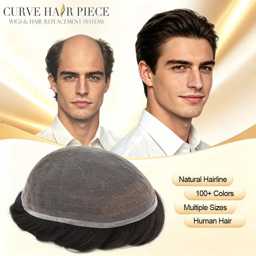 Mens Toupee Full French LACE Hairpiece Human HairReplacement System Transparent Lace Front Toupee for MenBleach Knots Wigs For Men Natural Hairline