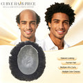 Afro Kinky Curly Toupee for Black Men Thin Skin Mens Toupee Human Hair Piece V-Looped PU Afro Curly African American Mens Hair Wig Units