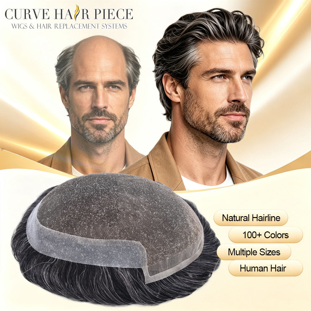 Mens Toupee Soft French Lace Front Hair Replacement System Bleached Konts Mens Hair System Lace Front Natural Hairline Wigs for Men BX2