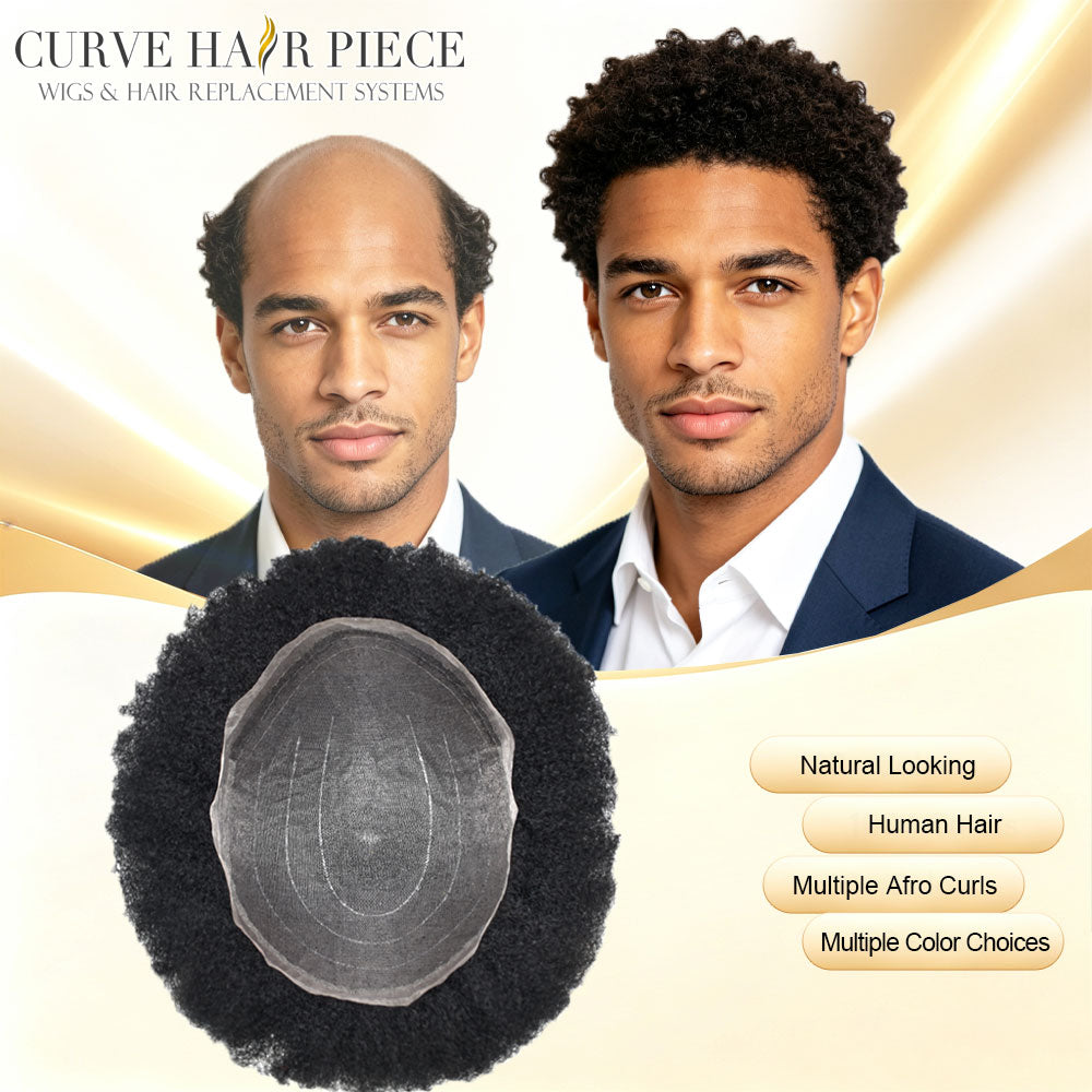 Icon Lace Afro Curly Toupee For Black Men Invisible Full Super Welded HD Lace Human Hair Units Natural Afro Curl Human Hairpieces For African American Men | Fast Domestic USA Shipping