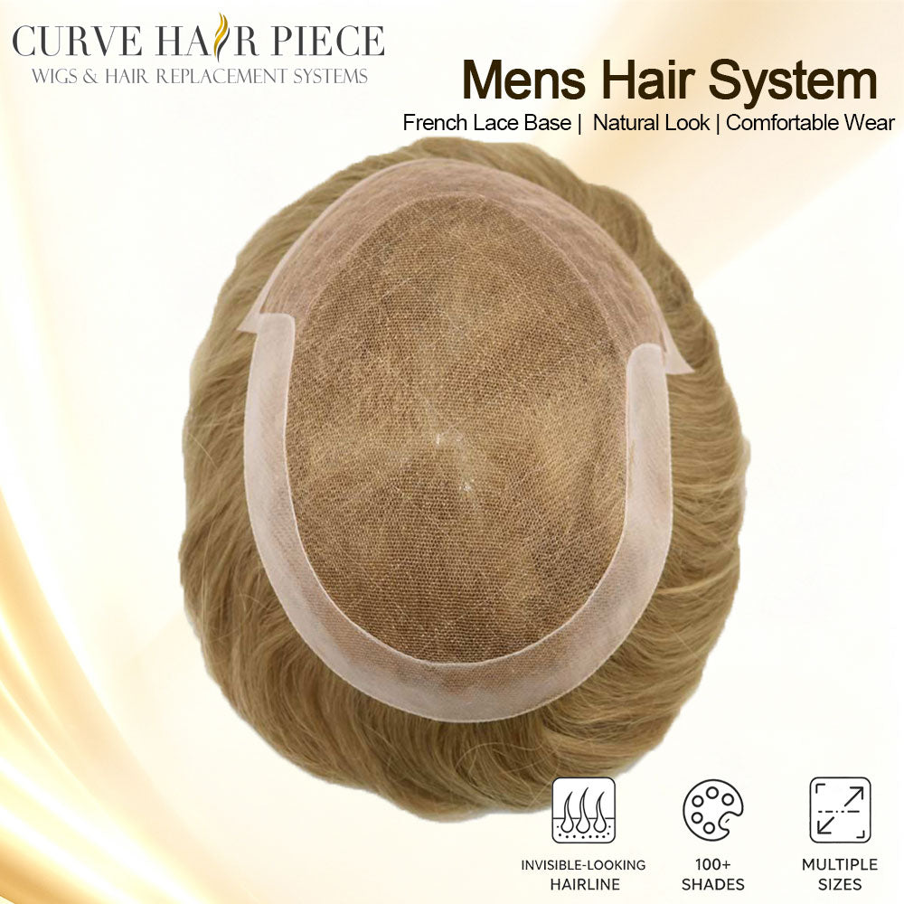 US Stock Men's Human Hair Toupee, French Lace Front With Poly Skin Coated Edge Hair System, Undetectable Bleached Knots Natural Hairline Breathable Hair Replacement For Daily & Salon Use