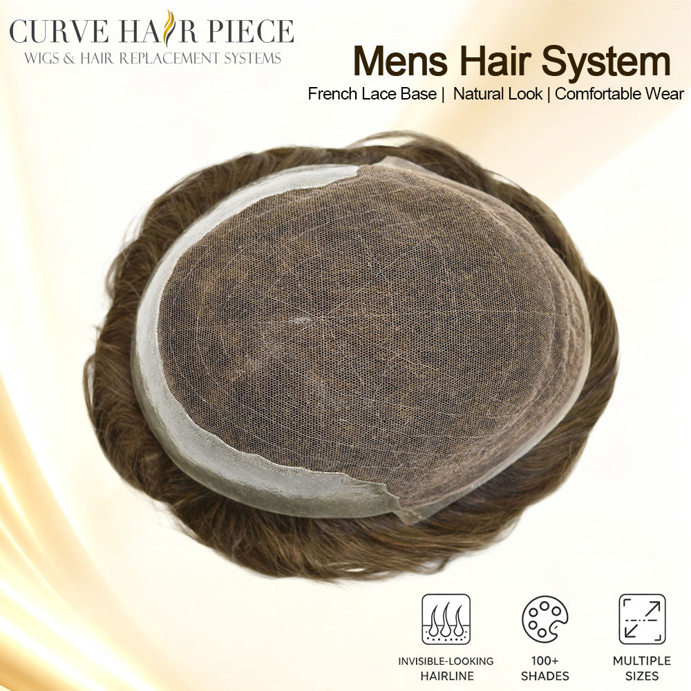 Hair Systems for Men Natural Hairline Human Hair Mens Toupee Swiss Lace Grey Wigs Bleached Knots French Lace Hairpiece