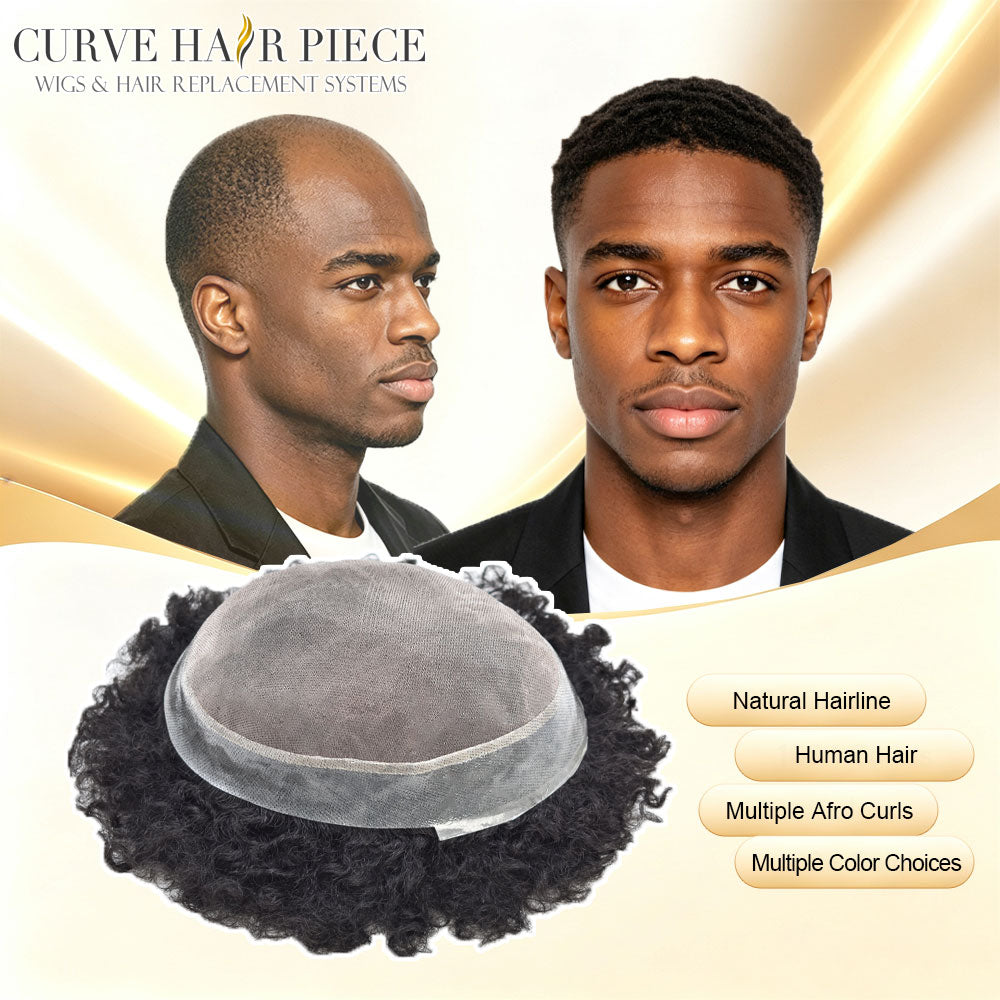 Curve Hair Units For Black Men Human Hair Replacement System Fine Mono Durable African American Mens Hairpiece