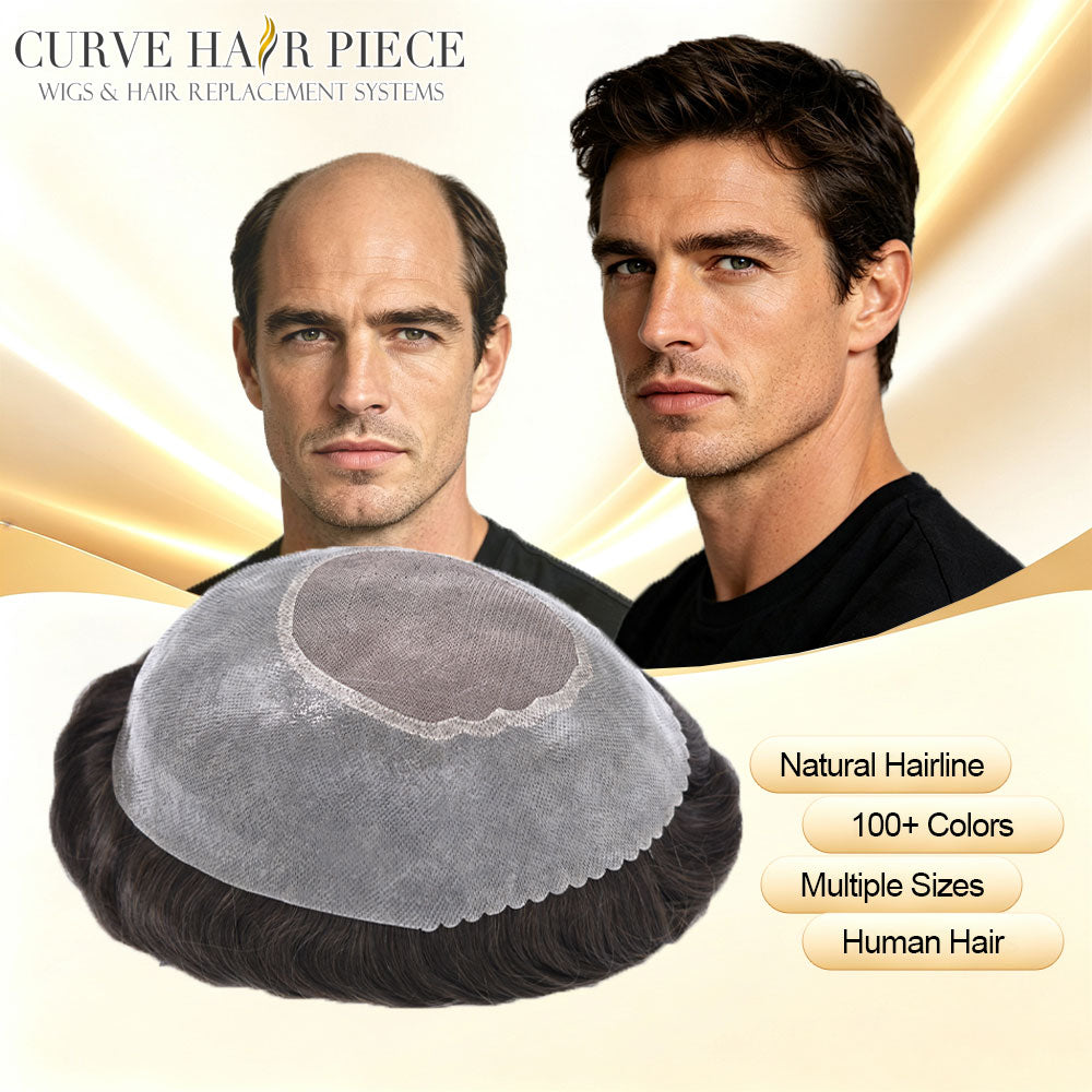 US Stock Monofilament Human Hair System For Men, Clear PU Perimeter Durable Invisible Hand Tied Mens Hair Pieces For Daily Wear |Fast shipping USA