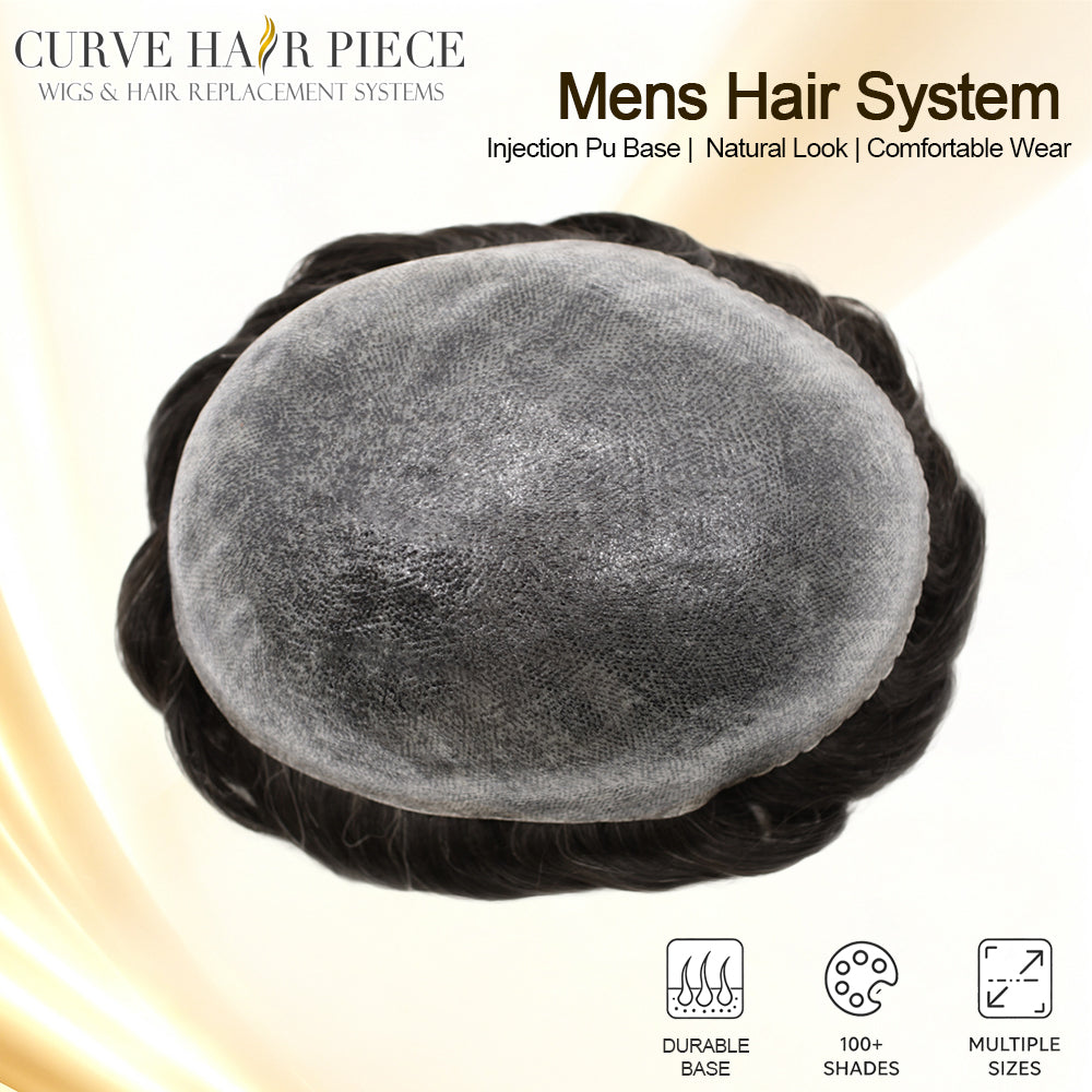 Mens Toupee Hairpiece European Human Hair Replacement Systems Soft Thin Skin Full Poly Durable Wig Units for Men