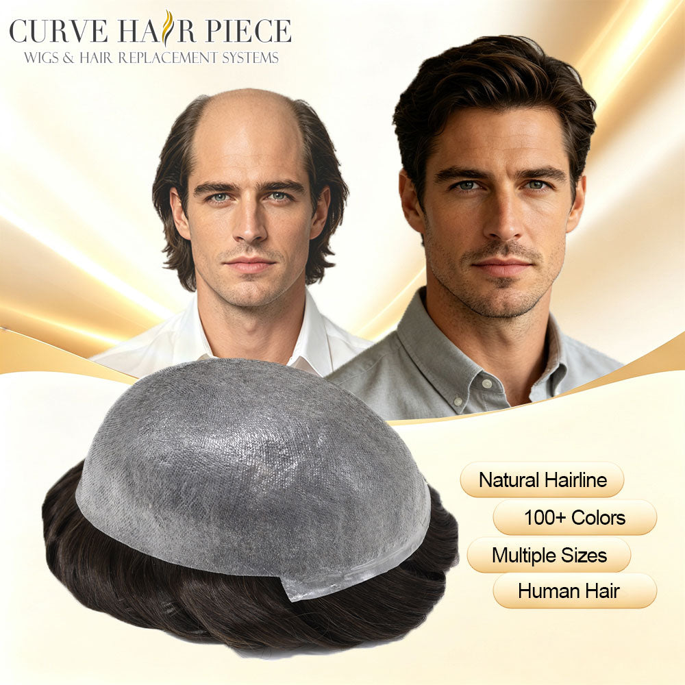 Pro-Grade 0.06mm Ultra Thin Skin Hair Systems for Men V-Looped Knots Mens Hairpieces Natural Hairline Toupee for Men