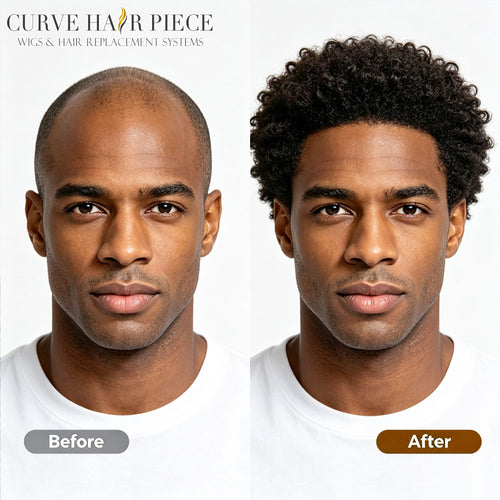 Afro Curl Toupee for Black Men Full Lace African American Gray Hair Replacement Systems Breathable All Transparent Lace Hairpiece Natural Hairline