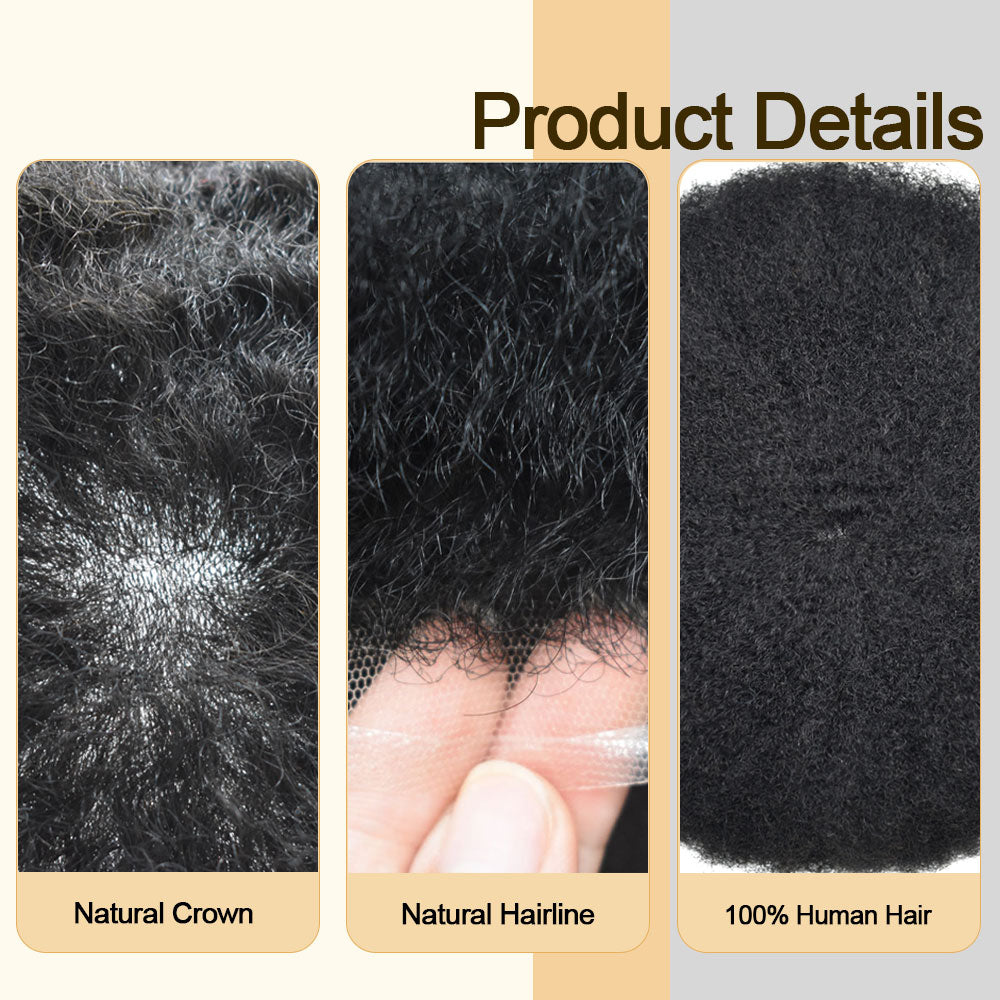 Afro Curl Toupee for Black Men Full Lace African American Gray Hair Replacement Systems Breathable All Transparent Lace Hairpiece Natural Hairline