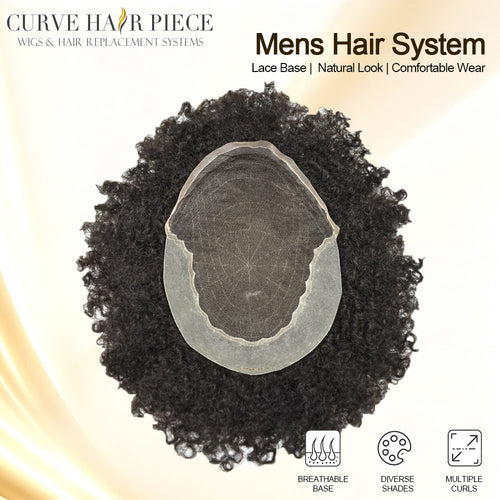 Afro Kink Curl Toupee for Black Men French Lace African American Human Hair Replacement Systems Breathable Hairpiece
