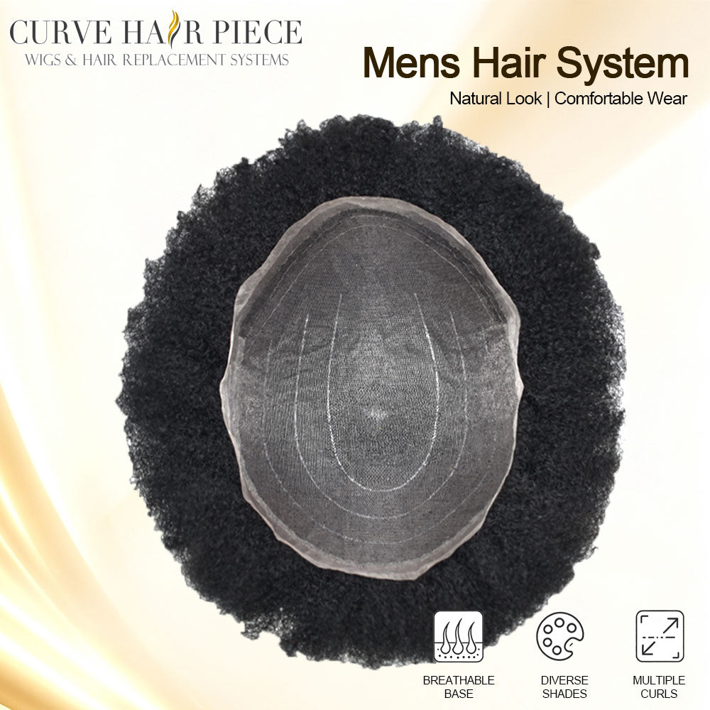 Icon Lace Afro Curly Toupee For Black Men Invisible Full Super Welded HD Lace Human Hair Units Natural Afro Curl Human Hairpieces For African American Men | Fast Domestic USA Shipping