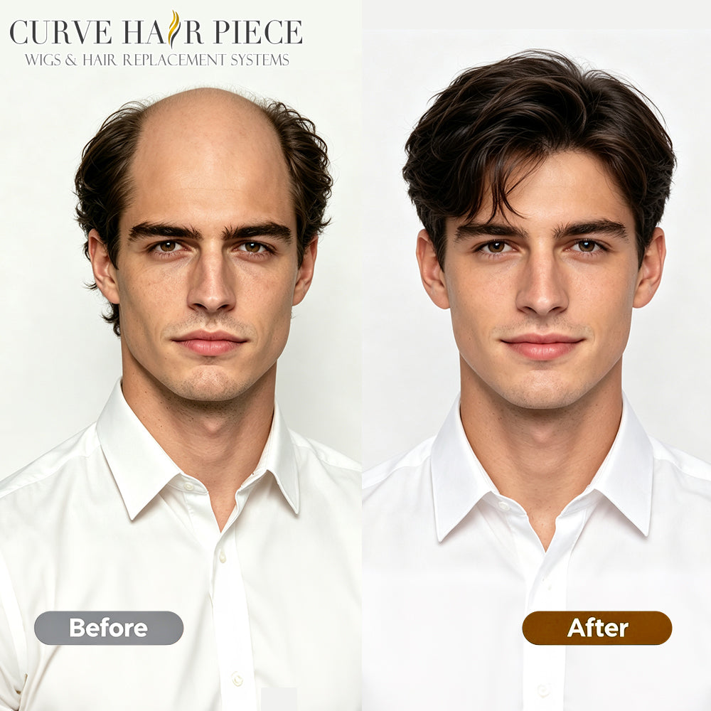 Mens Toupee Full French LACE Hairpiece Human HairReplacement System Transparent Lace Front Toupee for MenBleach Knots Wigs For Men Natural Hairline