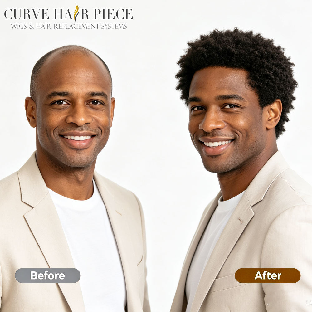 Afro Kink Curl Toupee for Black Men French Lace African American Human Hair Replacement Systems Breathable Hairpiece
