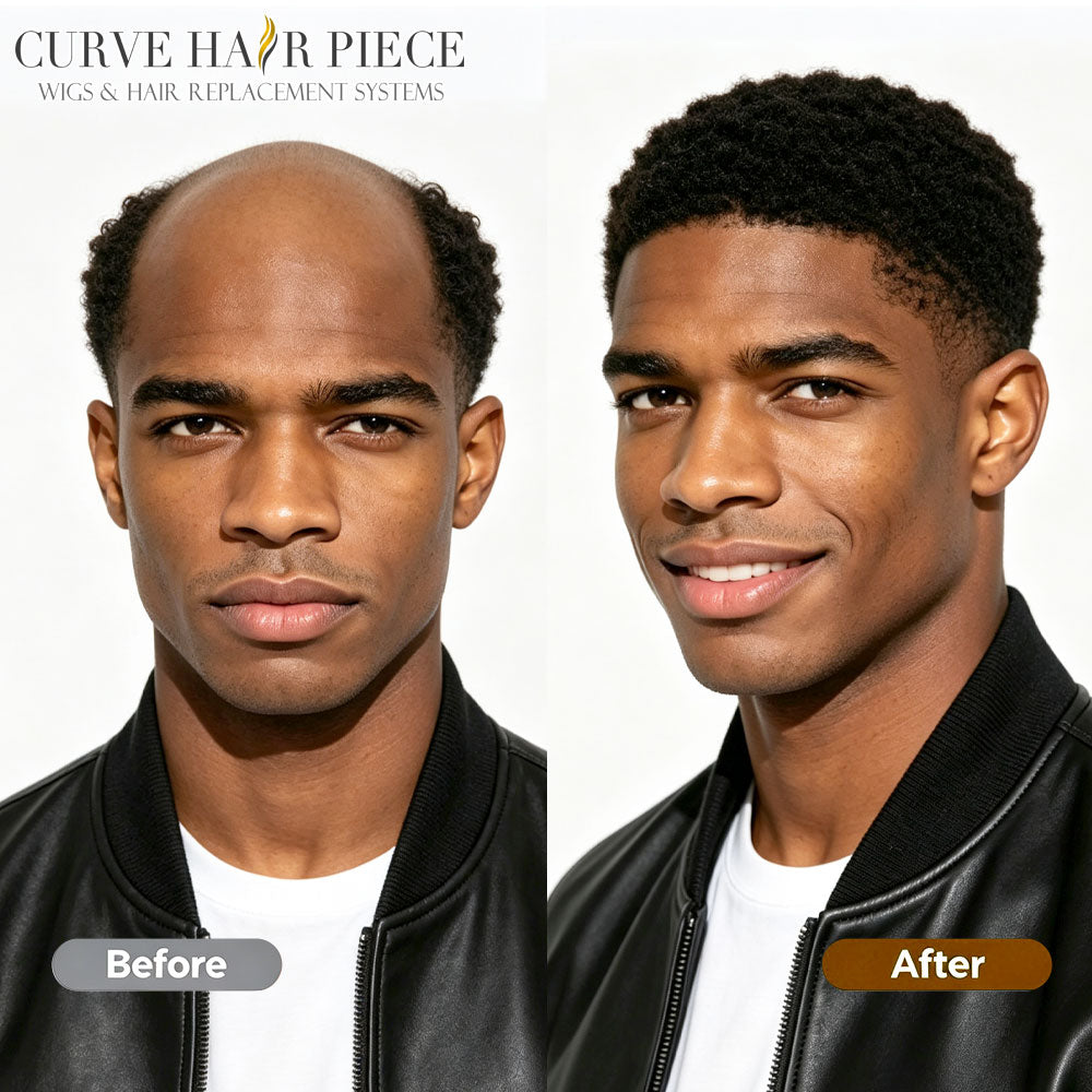 Icon Lace Afro Curly Toupee For Black Men Invisible Full Super Welded HD Lace Human Hair Units Natural Afro Curl Human Hairpieces For African American Men | Fast Domestic USA Shipping