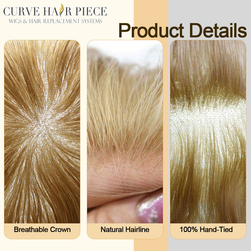 US Stock Men's Human Hair Toupee, French Lace Front With Poly Skin Coated Edge Hair System, Undetectable Bleached Knots Natural Hairline Breathable Hair Replacement For Daily & Salon Use