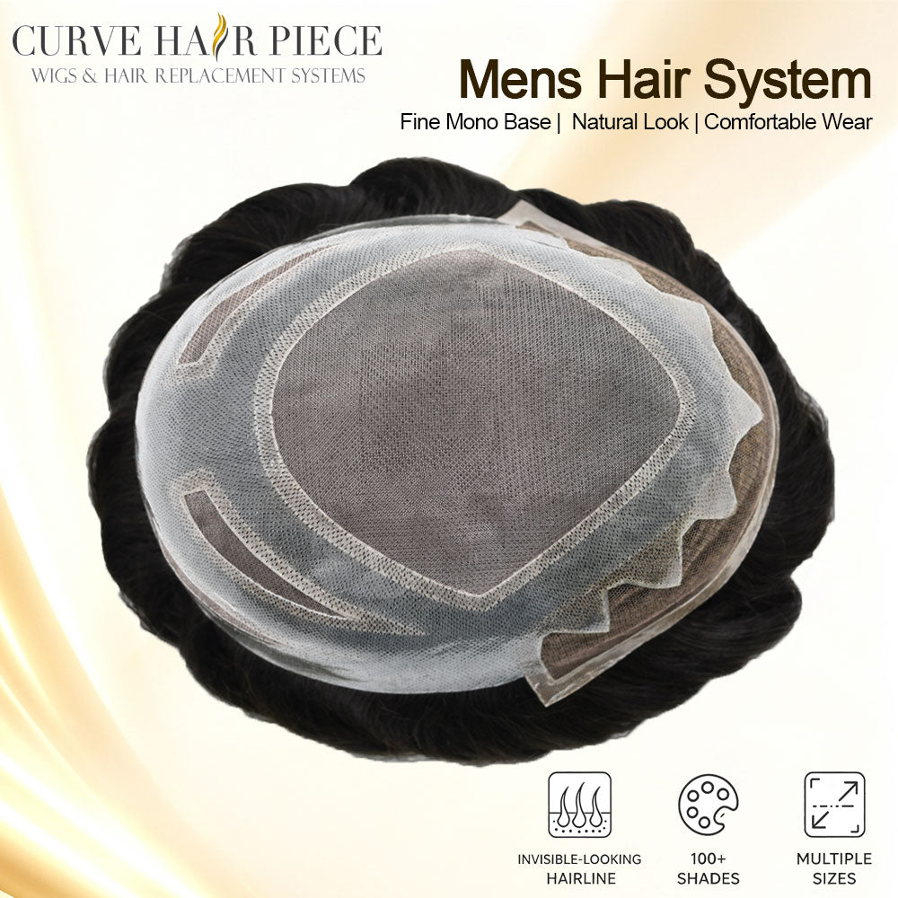 US Stock Fine Mono Toupee for Men French Lace Front Poly Skin Hair Replacement System Natural Hairline