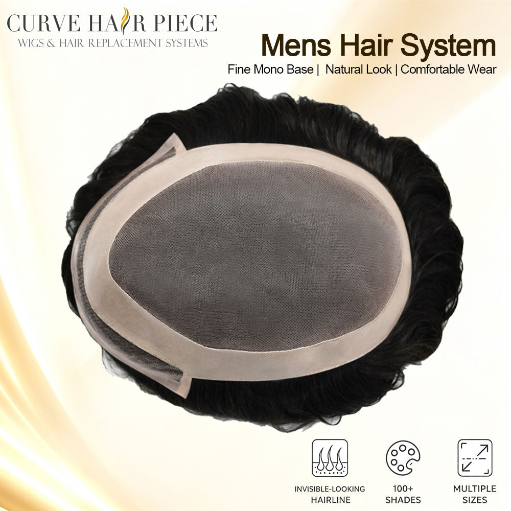Curve Hair Toupee for Men Welded Lace Front Replacement Durable Mono Base Poly Skin Natural Hairline Hairpieces Natural Black Human Hair System