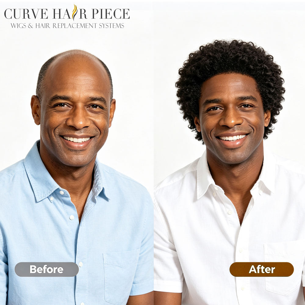 Hair Units for Black Men Thin Skin African American Men Full Poly Afro Curly Hair Units Wave Mens Hairpieces