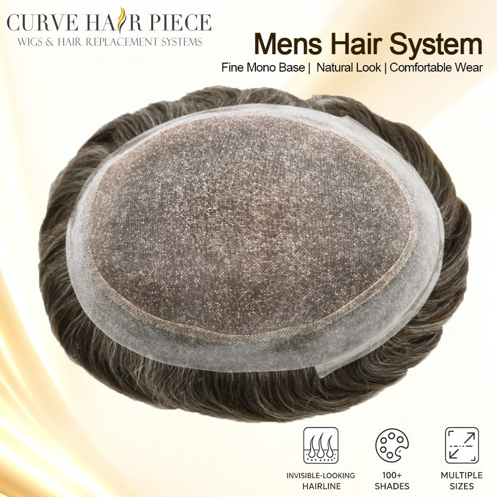 Fine Mono Mens Toupee Remy Virgin Human Hair Thin Skin Hair Replacement System Durable Monofilament Wig Hairpiece for Men