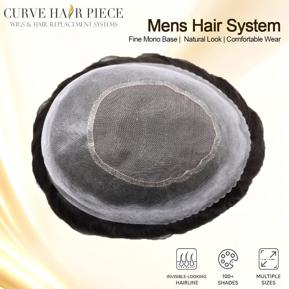 US Stock Monofilament Human Hair System For Men, Clear PU Perimeter Durable Invisible Hand Tied Mens Hair Pieces For Daily Wear |Fast shipping USA
