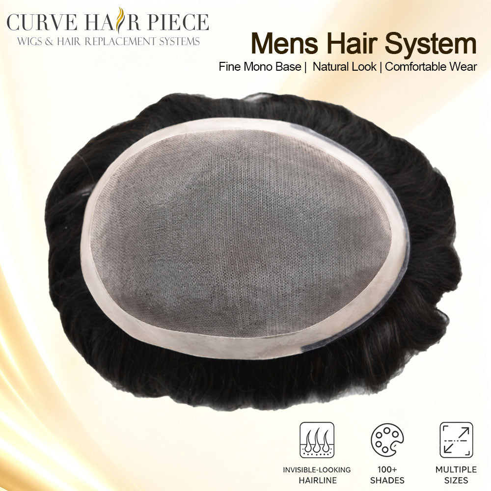 US Stock Monofilament Top Hair System for Men PU Around with Folded Lace Front Natural Hairline Toupee