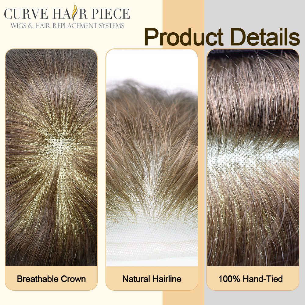 Hair Systems for Men Natural Hairline Human Hair Mens Toupee Swiss Lace Grey Wigs Bleached Knots French Lace Hairpiece