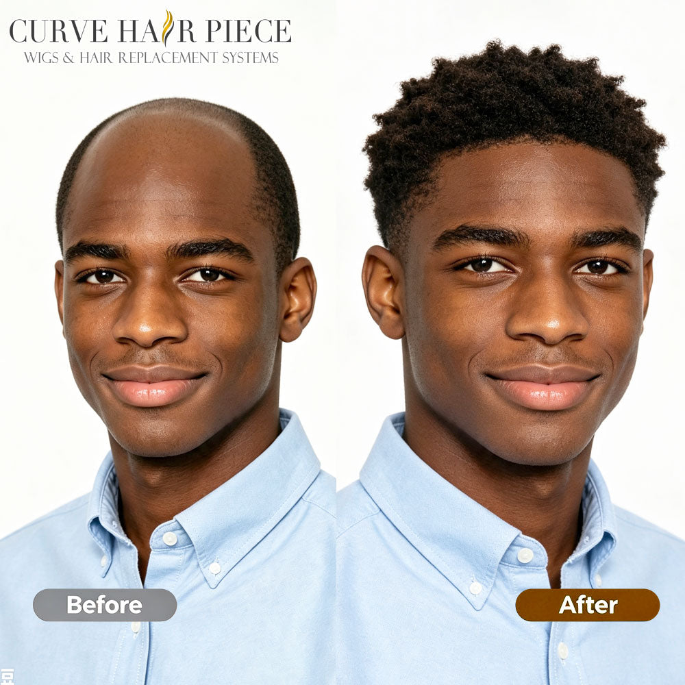 Curve Hair Units For Black Men Human Hair Replacement System Fine Mono Durable African American Mens Hairpiece