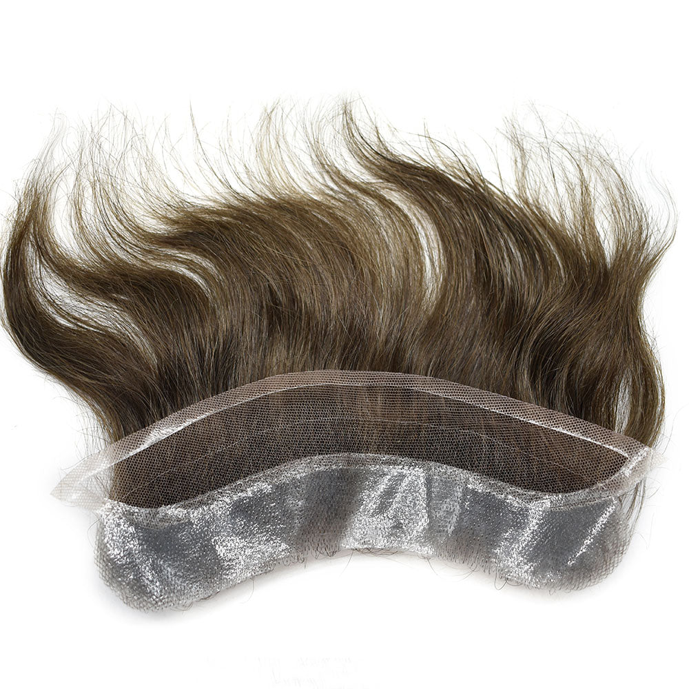 French Lace Mens Topper V- Shape Frontal Lace Front with PU Back 18CM x 4CM Indian Remy Human Hair For Receding Hairline Front Hair Loss Stock Replacement System