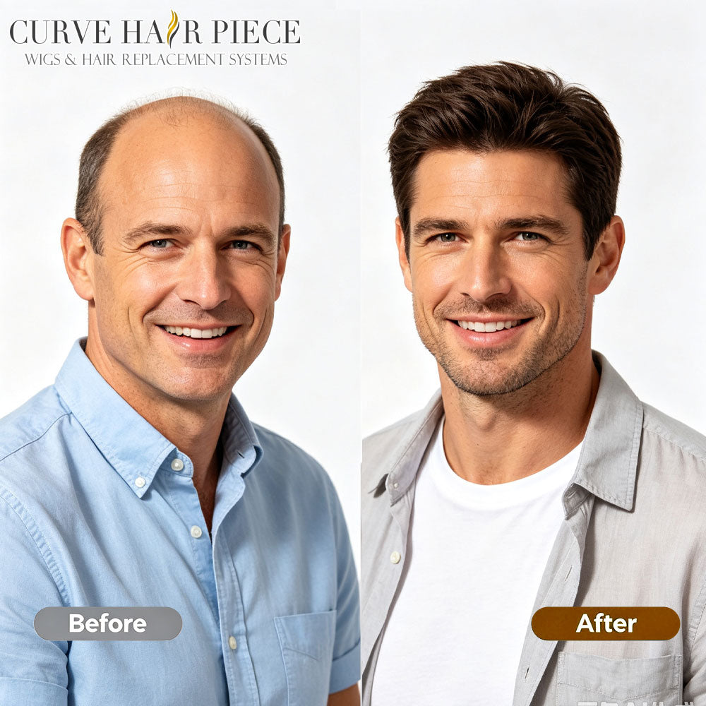 US Stock Monofilament Human Hair System For Men, Clear PU Perimeter Durable Invisible Hand Tied Mens Hair Pieces For Daily Wear |Fast shipping USA