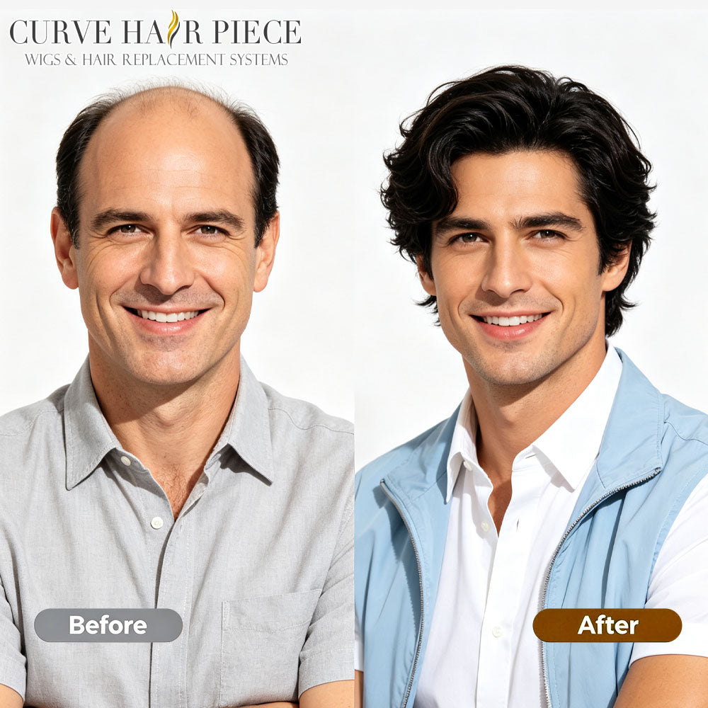 US Stock Monofilament Top Hair System for Men PU Around with Folded Lace Front Natural Hairline Toupee