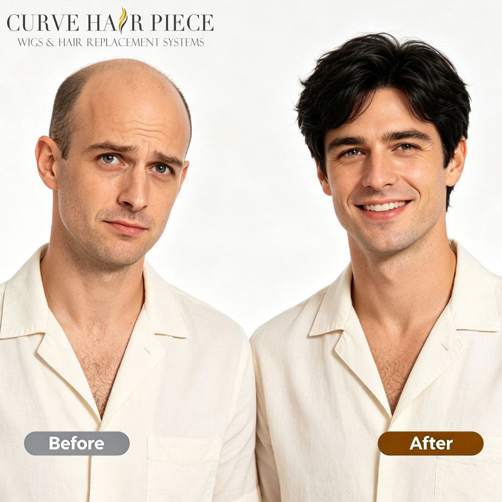 US Stock Fine Mono Toupee for Men French Lace Front Poly Skin Hair Replacement System Natural Hairline