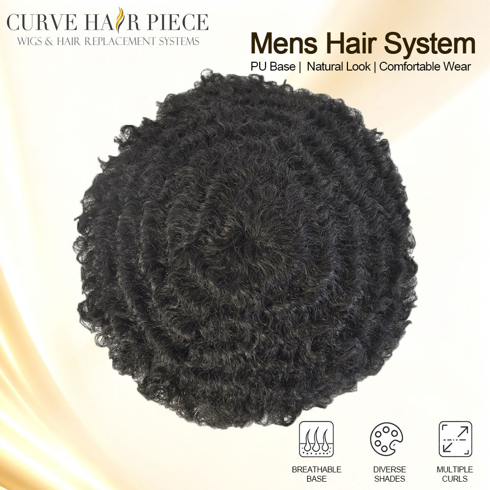 Hair Units for Black Men Thin Skin African American Men Full Poly Afro Curly Hair Units Wave Mens Hairpieces
