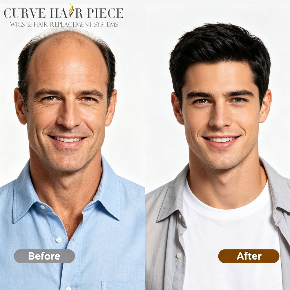 US Stock Fine Mono Toupee for Men French Lace Front Poly Skin Hair Replacement System Natural Hairline