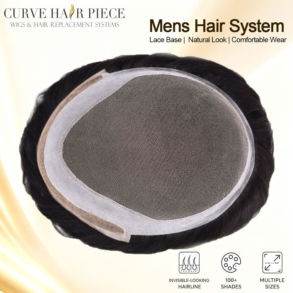 Curve Hair French Lace Front Mens Hair System Hand‑Tied Toupee For Men Undetectable Hairline Human Hairpiece