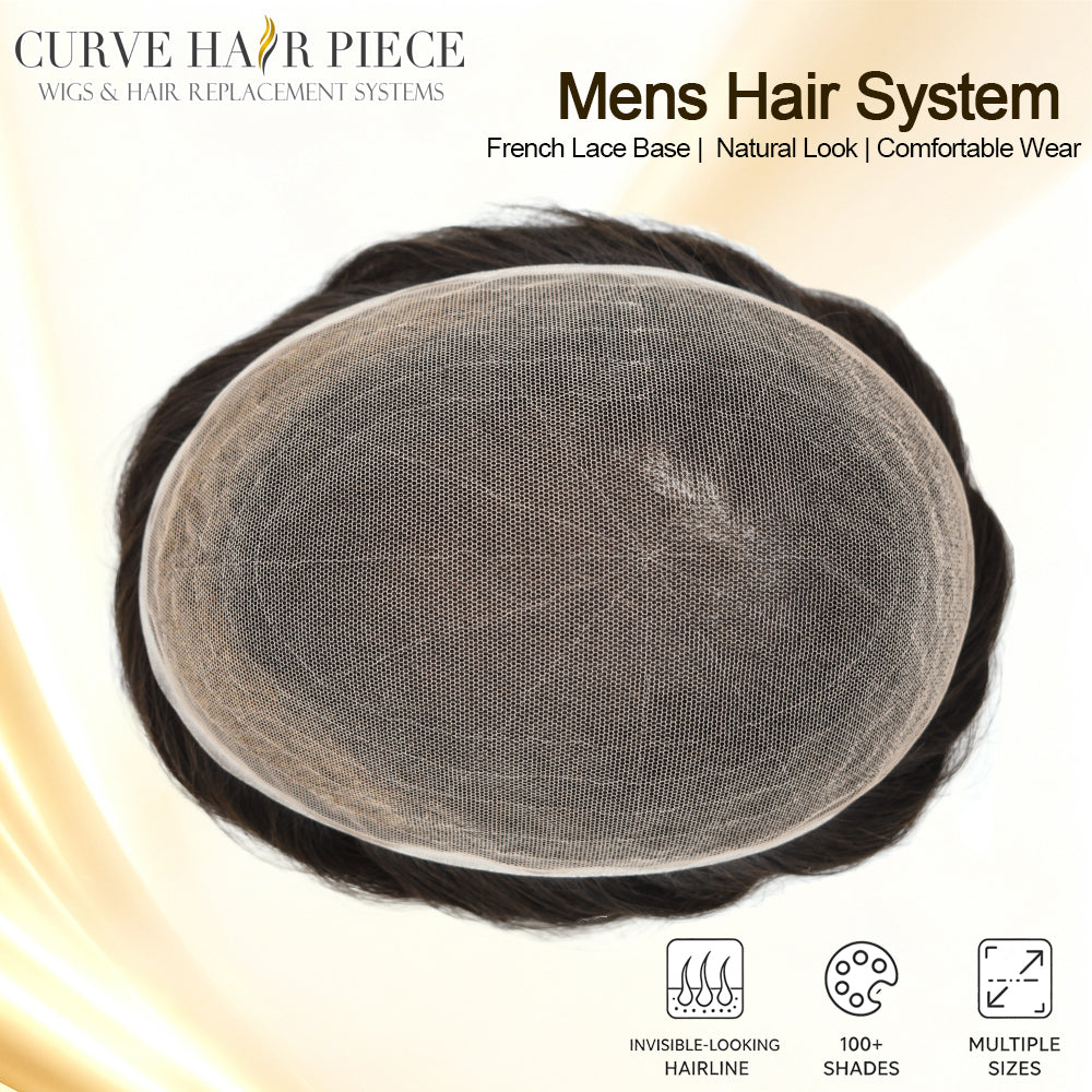 Mens Toupee Full French LACE Hairpiece Human HairReplacement System Transparent Lace Front Toupee for MenBleach Knots Wigs For Men Natural Hairline