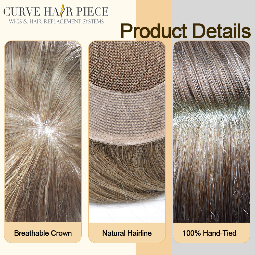 Toupee for Men Durable Fine Mono Mens Hair Replacement System Soft Human Hair Piece Poly Coated Around Hand Tied Mens Toupee Natural Looking Wigs