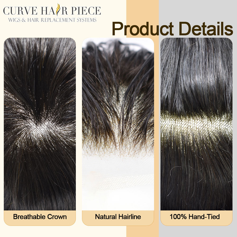 US Stock Fine Mono Toupee for Men French Lace Front Poly Skin Hair Replacement System Natural Hairline