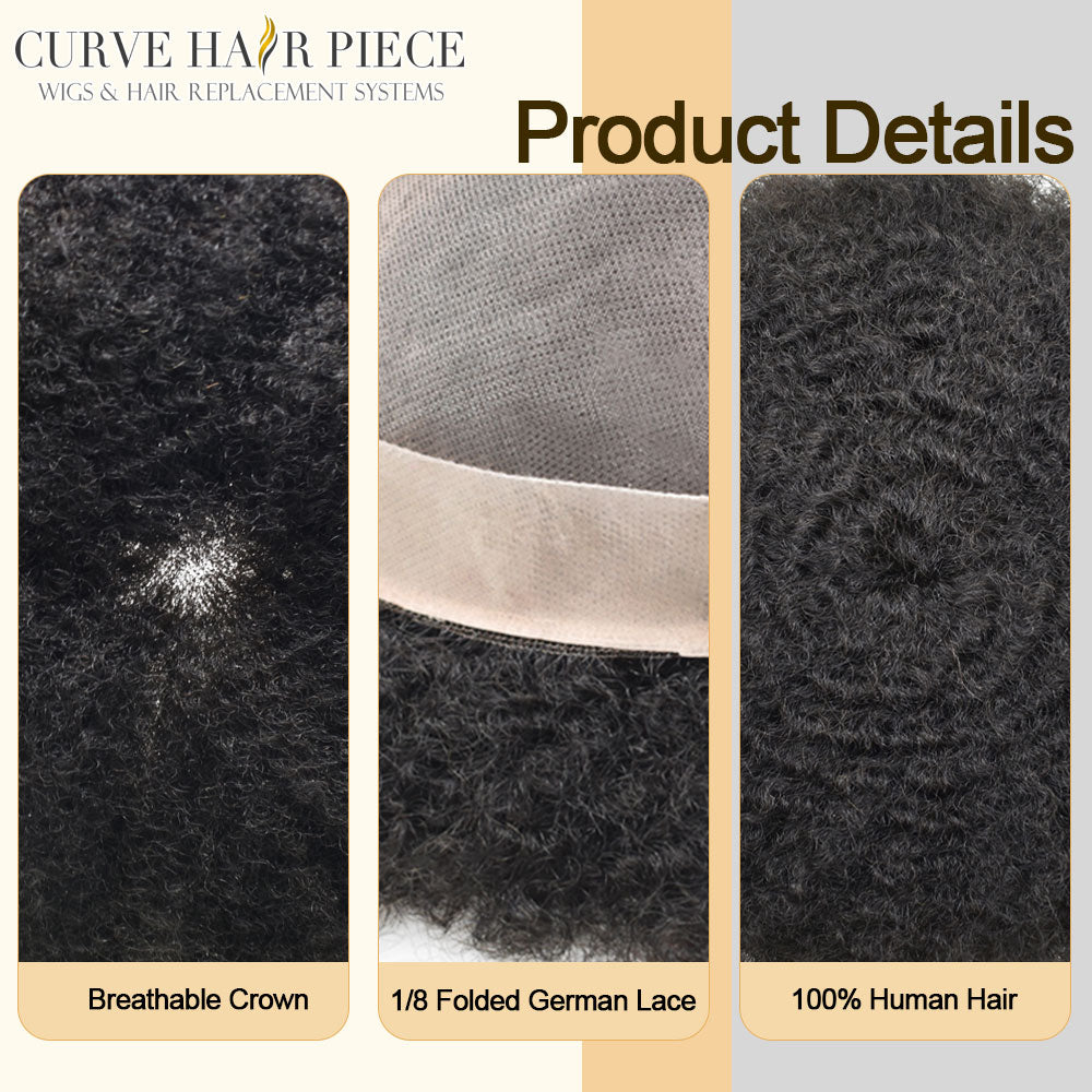 Afro Toupee for Black Men Fine Mono Lace Base 100% Real Human Hair Durable Mens Hair Replacement System Natural Afro Curly Hairpiece