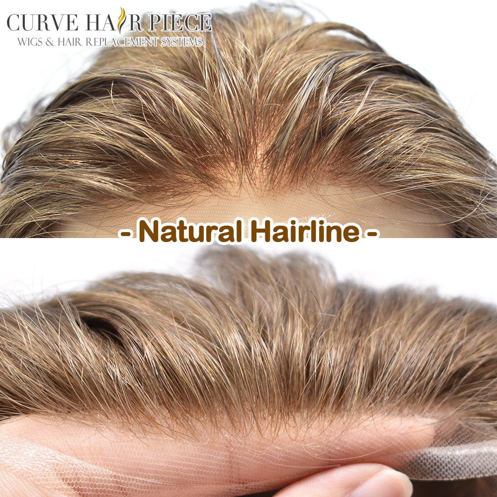Hair Systems for Men Natural Hairline Human Hair Mens Toupee Swiss Lace Grey Wigs Bleached Knots French Lace Hairpiece