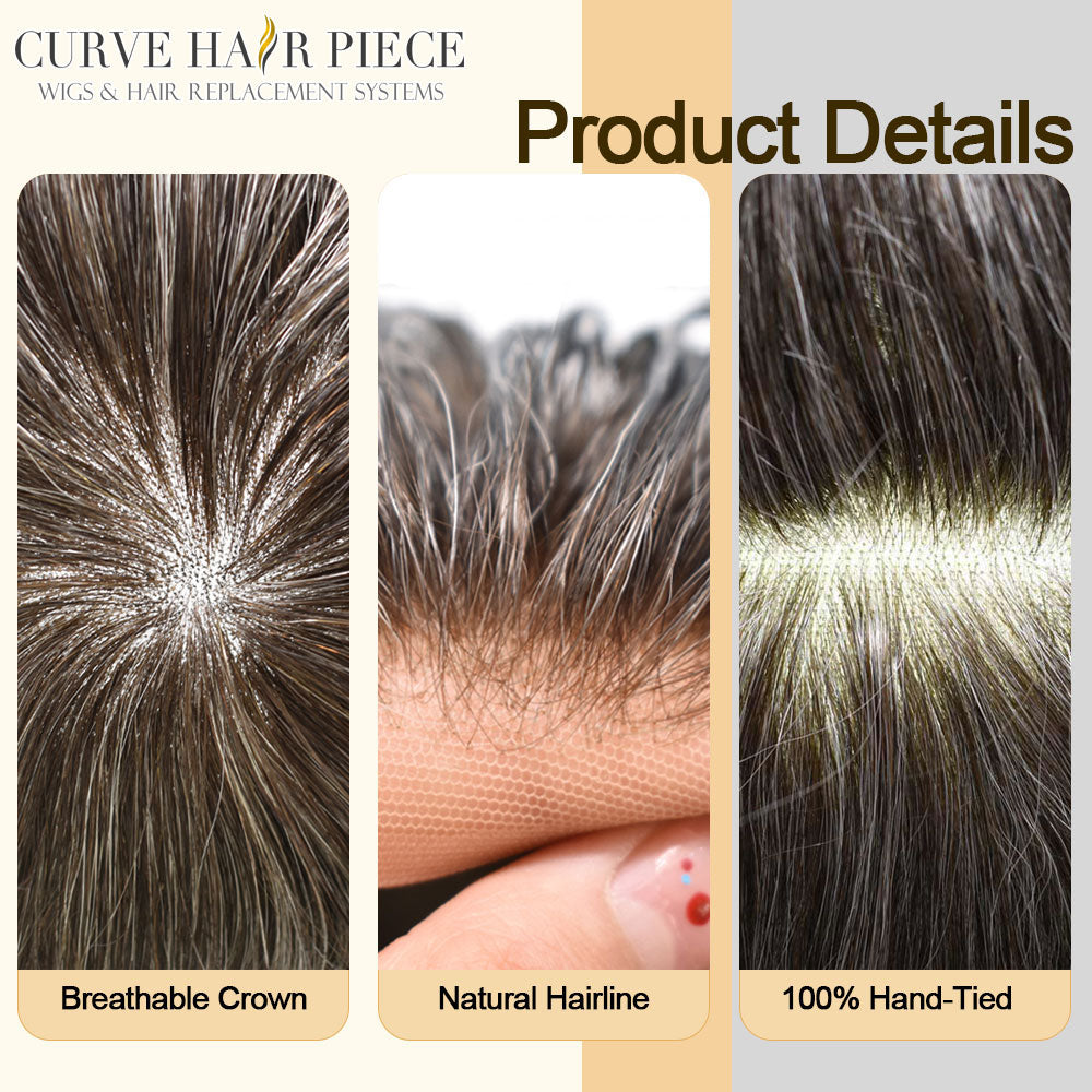 Fine Mono Poly Skin Toupee for Men with French Lace Front Natural Hairline Hair Replacement System