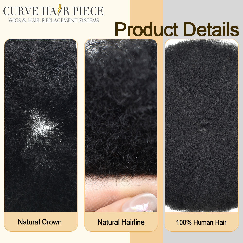 Icon Lace Afro Curly Toupee For Black Men Invisible Full Super Welded HD Lace Human Hair Units Natural Afro Curl Human Hairpieces For African American Men | Fast Domestic USA Shipping