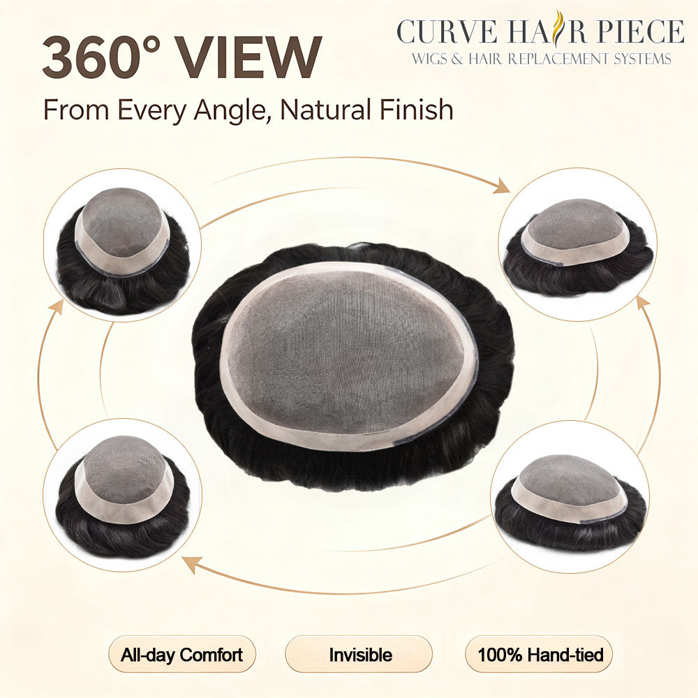US Stock Monofilament Top Hair System for Men PU Around with Folded Lace Front Natural Hairline Toupee