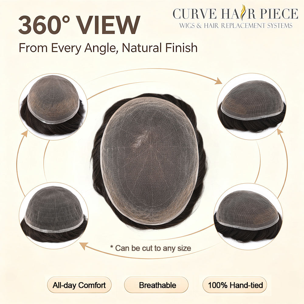 Mens Toupee Full French LACE Hairpiece Human HairReplacement System Transparent Lace Front Toupee for MenBleach Knots Wigs For Men Natural Hairline