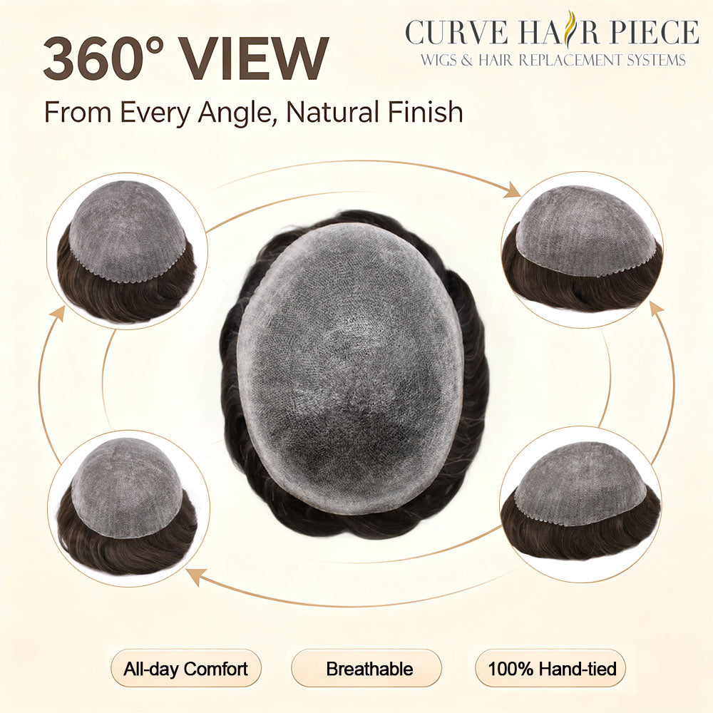 Mens Toupee Hairpiece European Human Hair Replacement Systems Soft Thin Skin Full Poly Durable Wig Units for Men