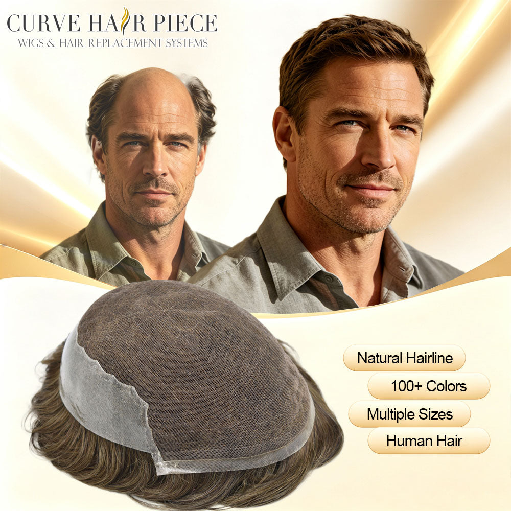 Hair Systems for Men Natural Hairline Human Hair Mens Toupee Swiss Lace Grey Wigs Bleached Knots French Lace Hairpiece