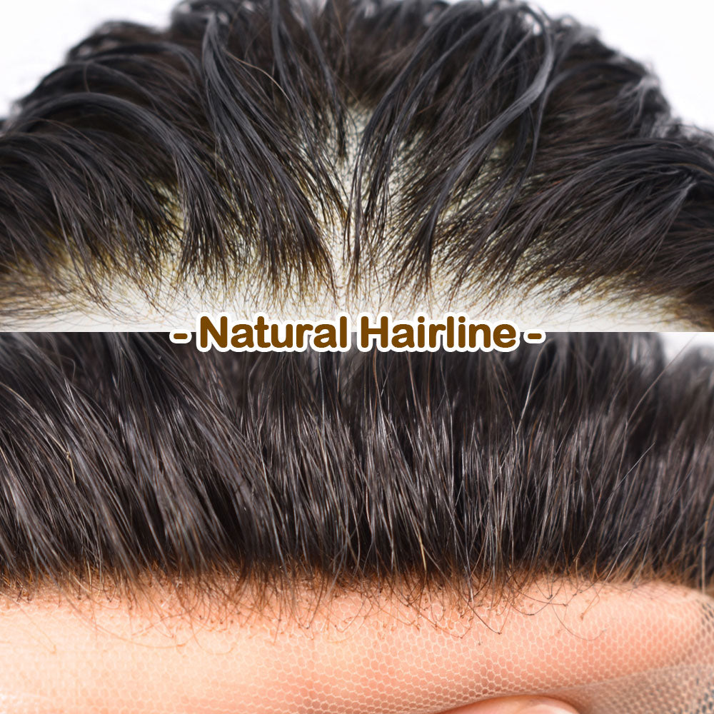 Curve Hair French Lace Front Mens Hair System Hand‑Tied Toupee For Men Undetectable Hairline Human Hairpiece