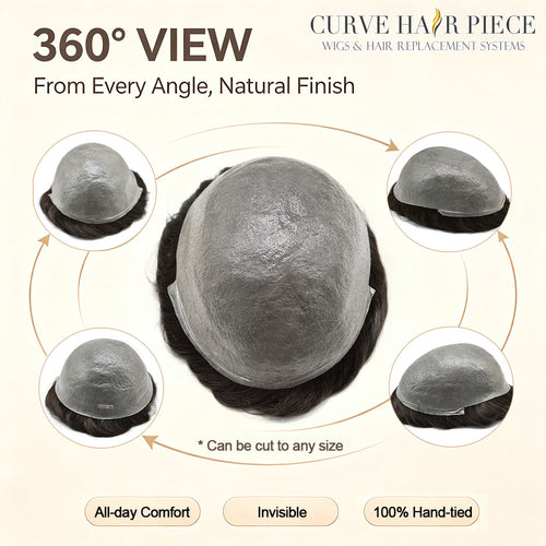 0.03mm Ultra Thin Skin Men's Toupee Invisible Hair Replacements Thin Poly Hairpiece Natural Hairline Human Hair System Black Brown Blonde Gray V-Looped Wigs for Man