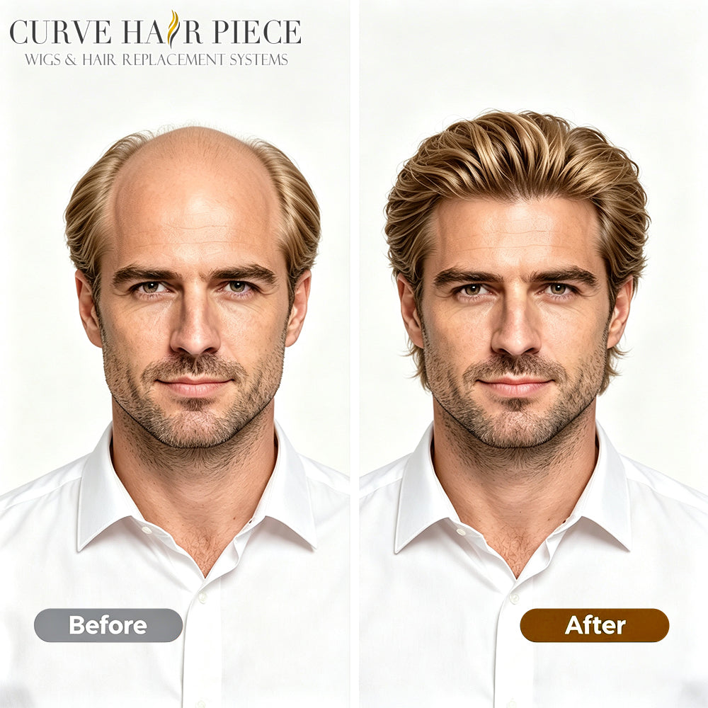 Toupee for Men Durable Fine Mono Mens Hair Replacement System Soft Human Hair Piece Poly Coated Around Hand Tied Mens Toupee Natural Looking Wigs