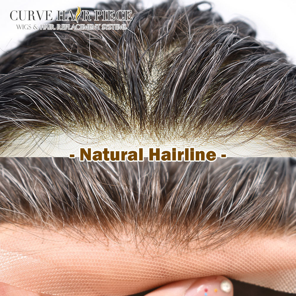 Fine Mono Poly Skin Toupee for Men with French Lace Front Natural Hairline Hair Replacement System
